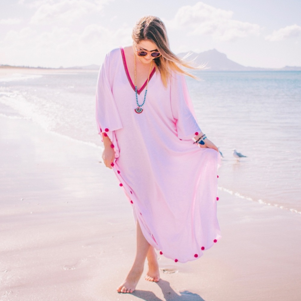 LIKE NEW!!  Pitusa Pink Maxi Dress with Red Accents